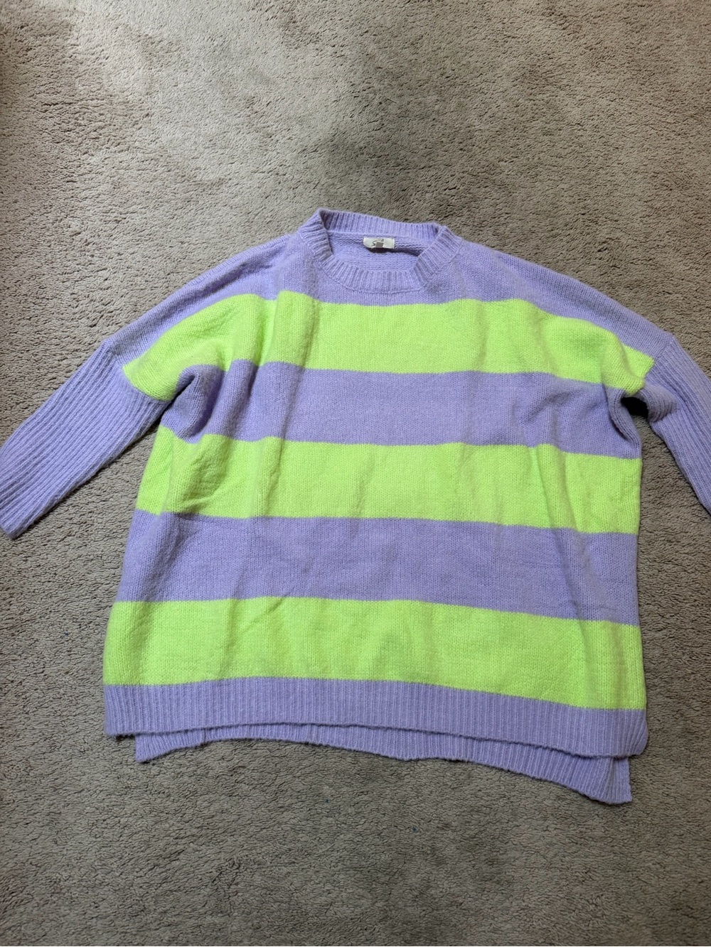 easel Lavender and Lime Striped Crewneck Sweater